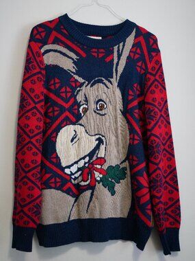 Tipsy Elves Donkey Holding Mistletoe Ugly Christmas Sweater-Mens XL-Shrek